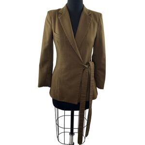 THEBE MAGUGU Green Brown Cotton Notched Lapel Side Tie Career Blazer Jacket XS